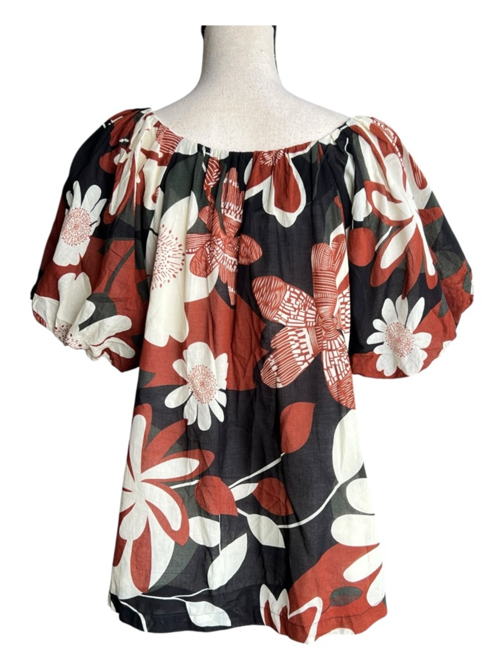 Umgee Black & Rust Floral Puff Sleeve Blouse Size M - Picture 8 of 11